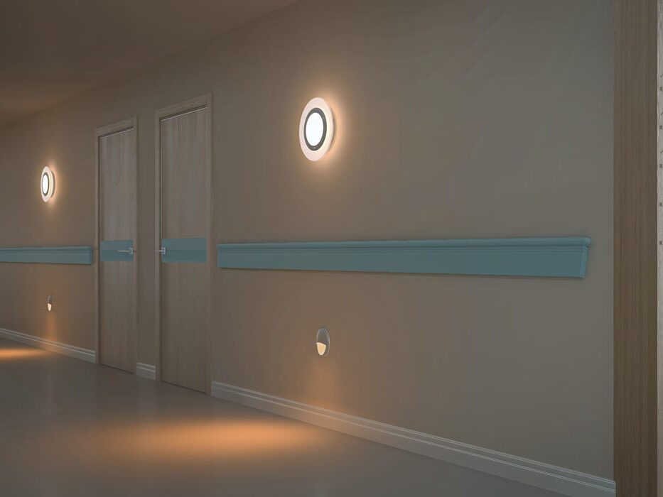 Kenall Millenium Flair™ LED Luminaire installed in a hospital hallway